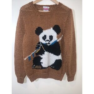 Cherry Stix Hand‎ Knit Sweater Womens 38 Brown Panda Open Knit